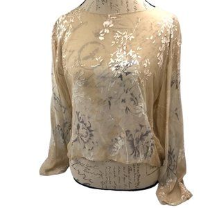 Rayon Long Sleeve Floral Mesh See-Through Size M